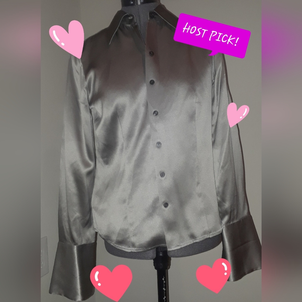 💕HP💕Eddie Bauer Silver‎ Silk Blouse